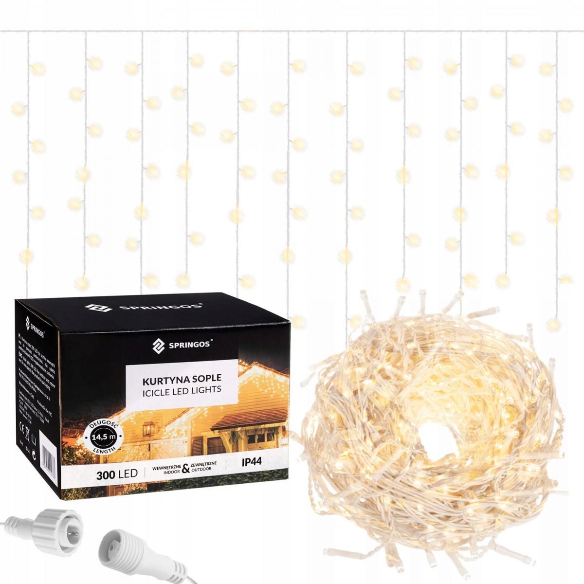 Гирлянда бахрома уличная (наружная) Springos 12 м 300 LED CL301 Warm White