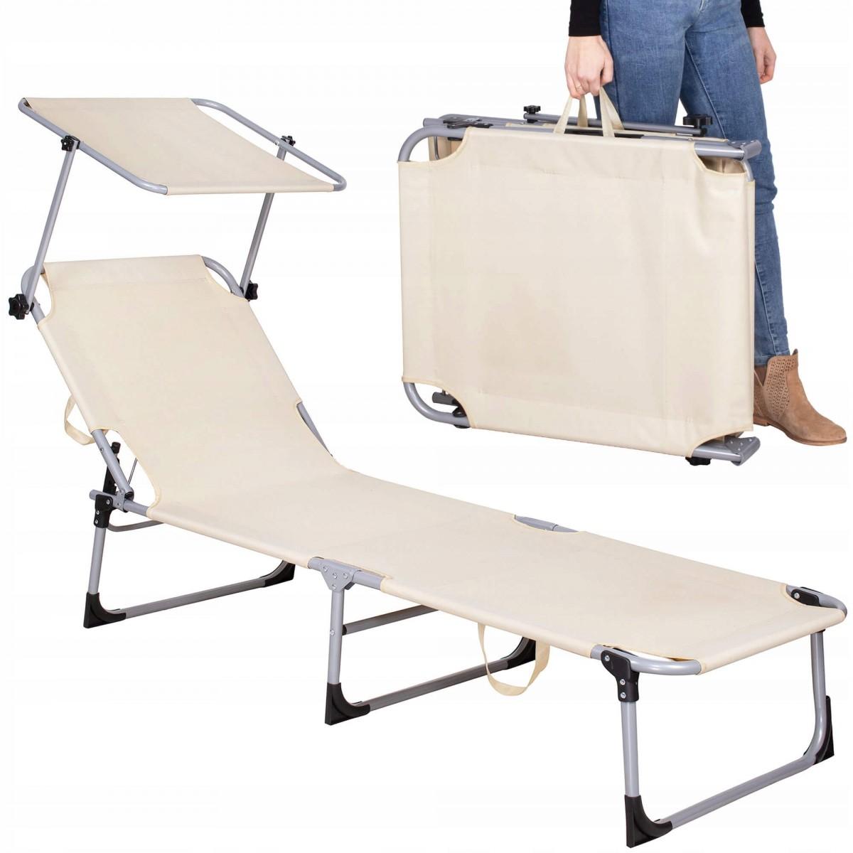 Шезлонг (лежак) для пляжа, террасы и сада с навесом Springos GC0039