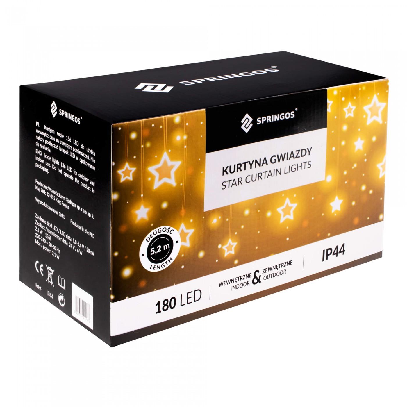 Гирлянда бахрома уличная (наружная) Springos 2 м 180 LED CL4004 Warm White