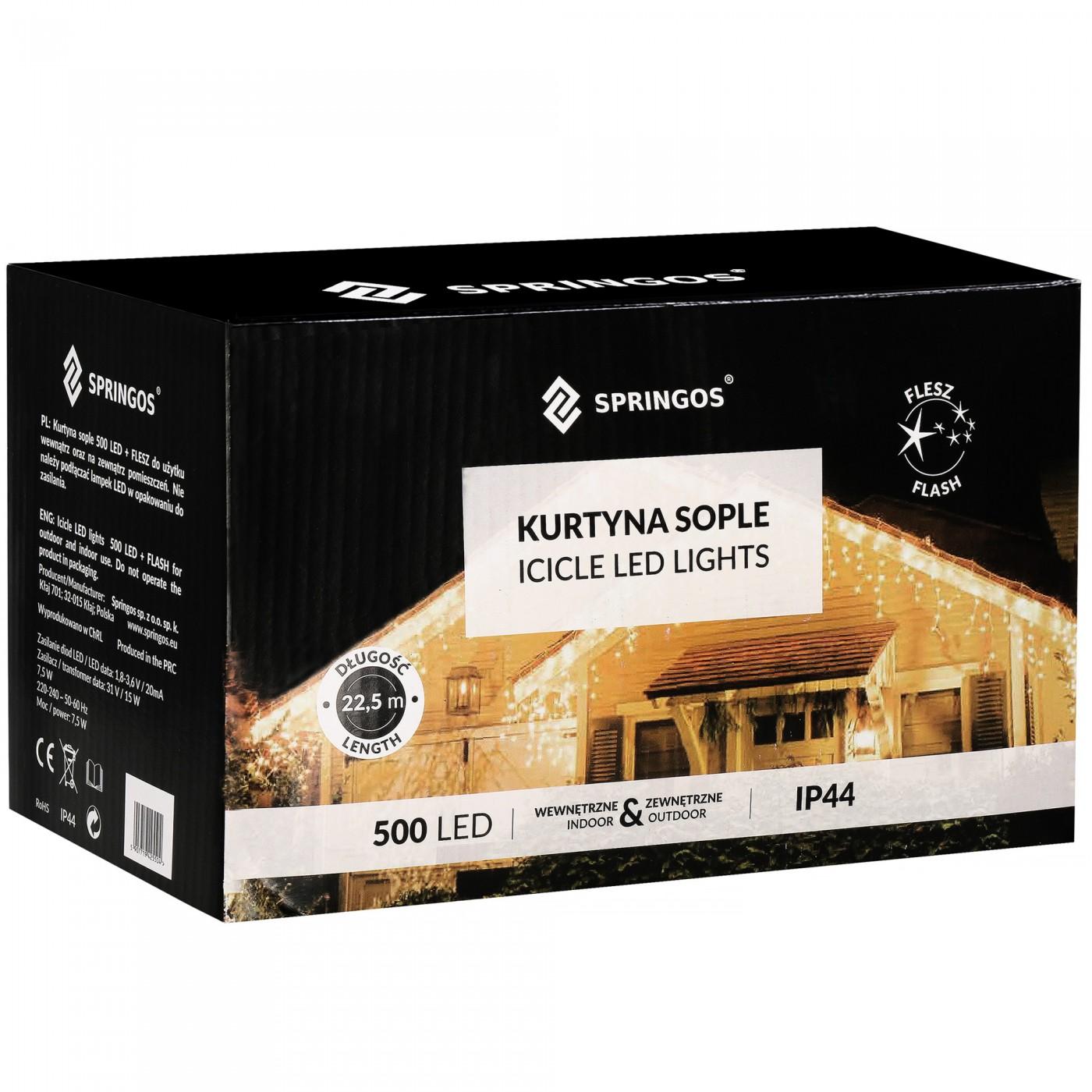 Гирлянда бахрома уличная (наружная) Springos 20 м 500 LED + Flash CL0516 Cold White