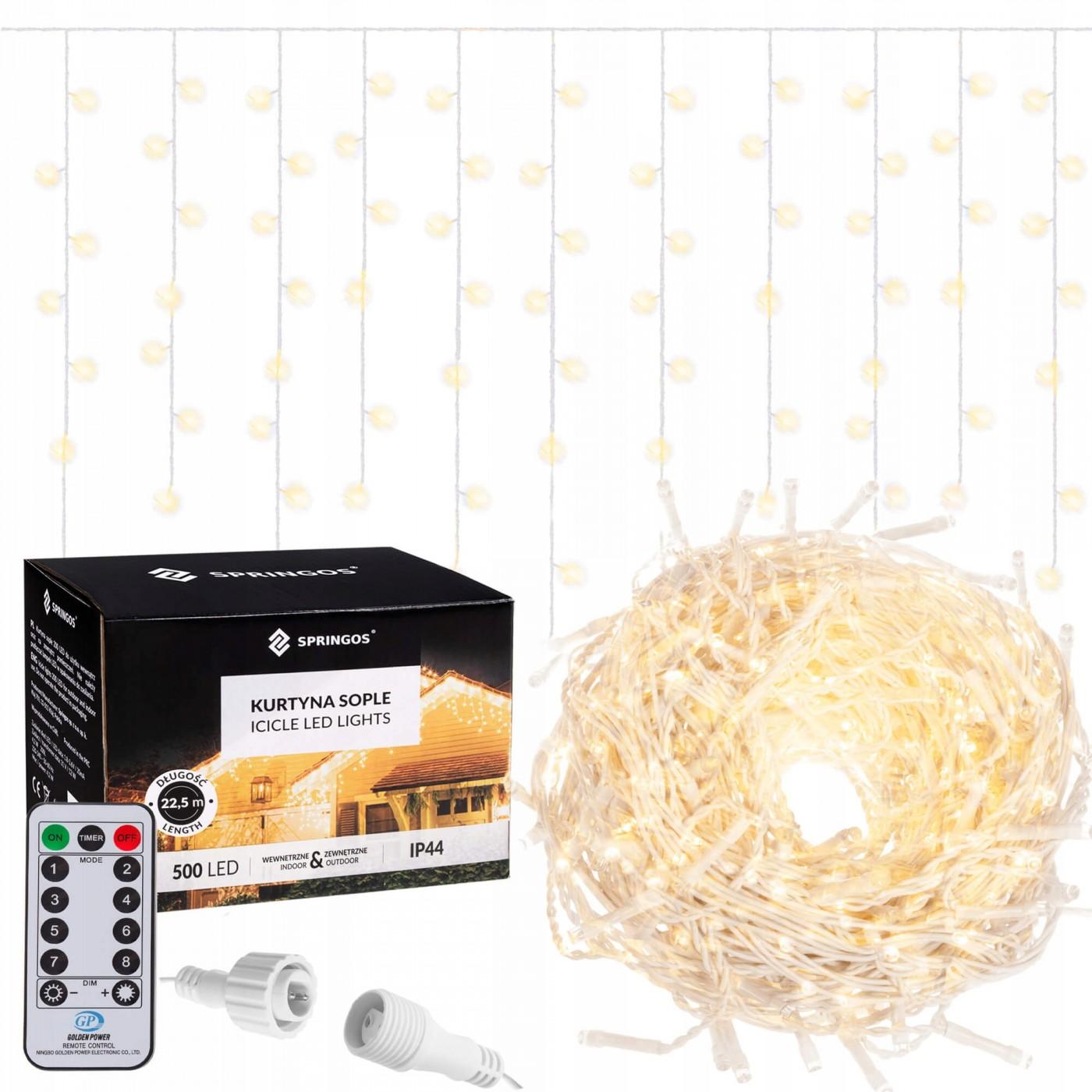 Гирлянда бахрома уличная (наружная) Springos 20 м 500 LED Pilot CL505 Warm White