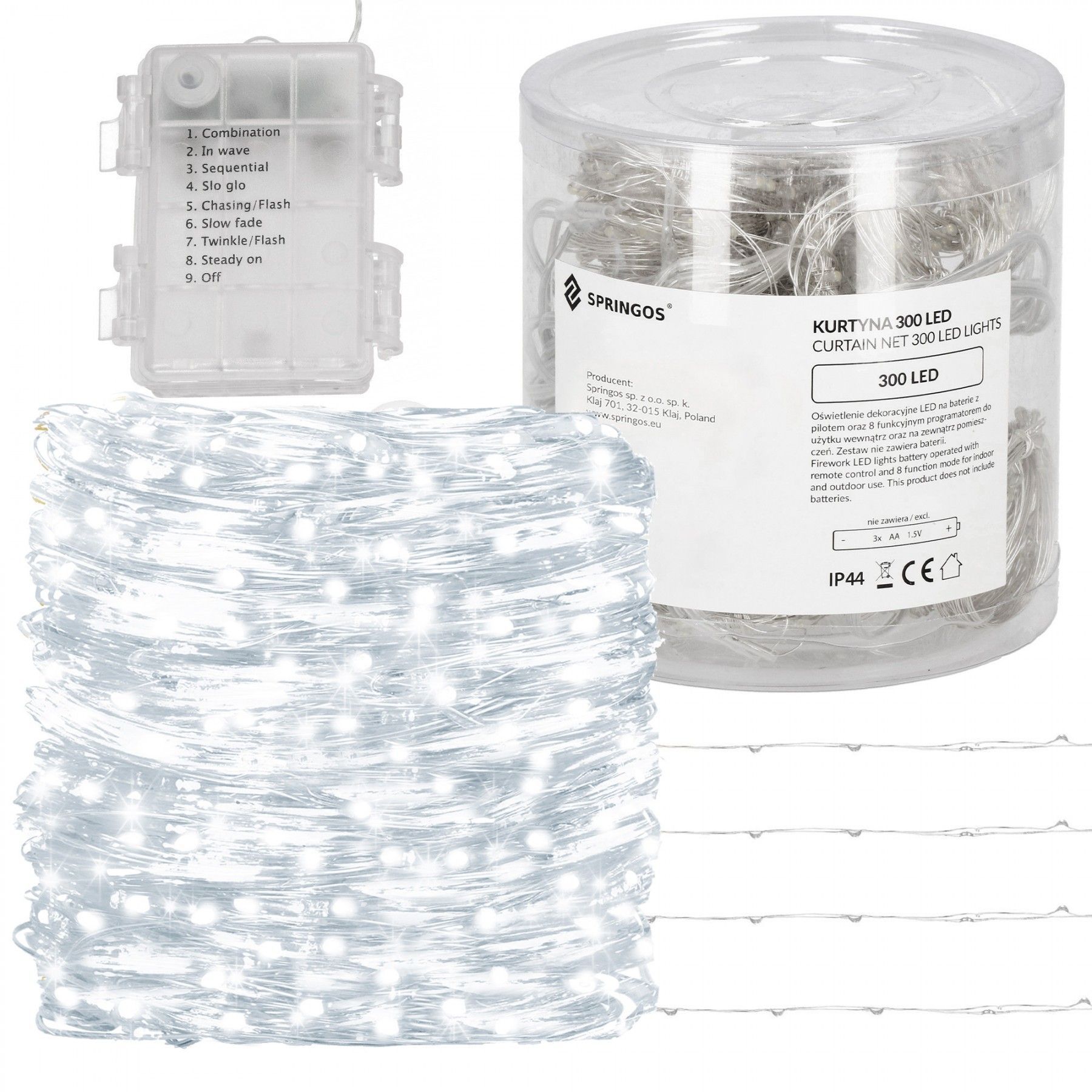 Гирлянда водопад (штора) на батарейках Springos 3 x 3 м 300 LED CL0184 Cold White