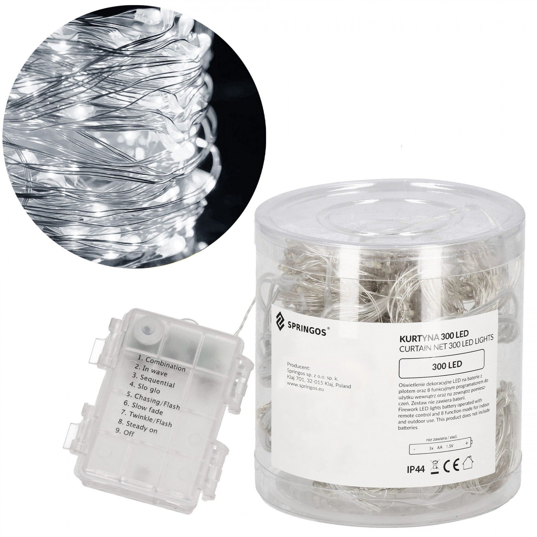 Гирлянда водопад (штора) на батарейках Springos 3 x 3 м 300 LED CL0184 Cold White
